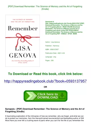 [PDF] Download Remember The Science of Memory and the Art of Forgetting {Kindle}