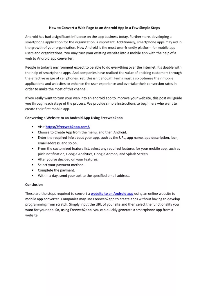 how to convert a web page to an android
