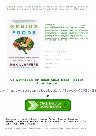 {read online} Genius Foods Become Smarter  Happier  and More Productive While Pr