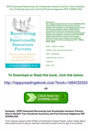 [PDF] Download Recovering from Emotionally Immature Parents How to Reclaim Your
