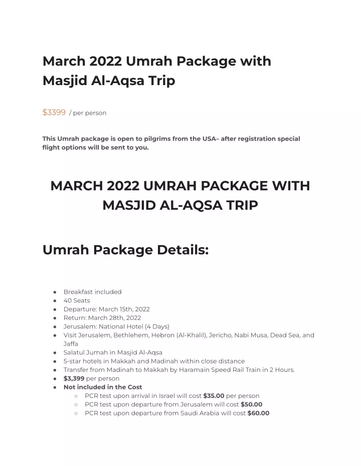 march 2022 umrah package with masjid al aqsa trip