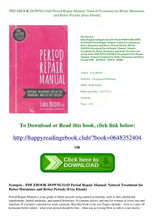 PDF EBOOK DOWNLOAD Period Repair Manual Natural Treatment for Better Hormones an