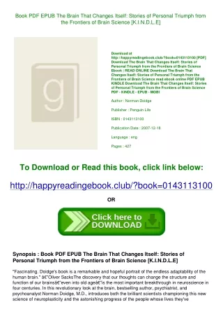 Book PDF EPUB The Brain That Changes Itself Stories of Personal Triumph from the