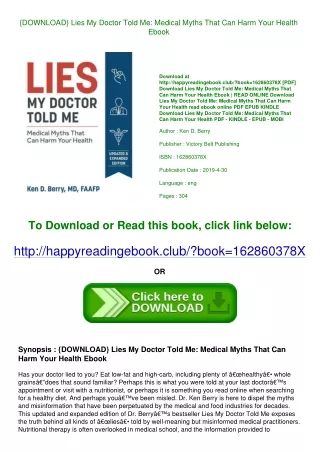 {DOWNLOAD} Lies My Doctor Told Me Medical Myths That Can Harm Your Health Ebook