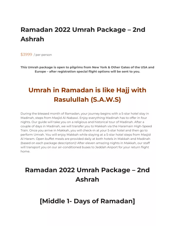 ramadan 2022 umrah package 2nd ashrah