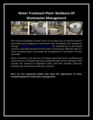 Water Treatment Plant- Backbone Of Wastewater Management