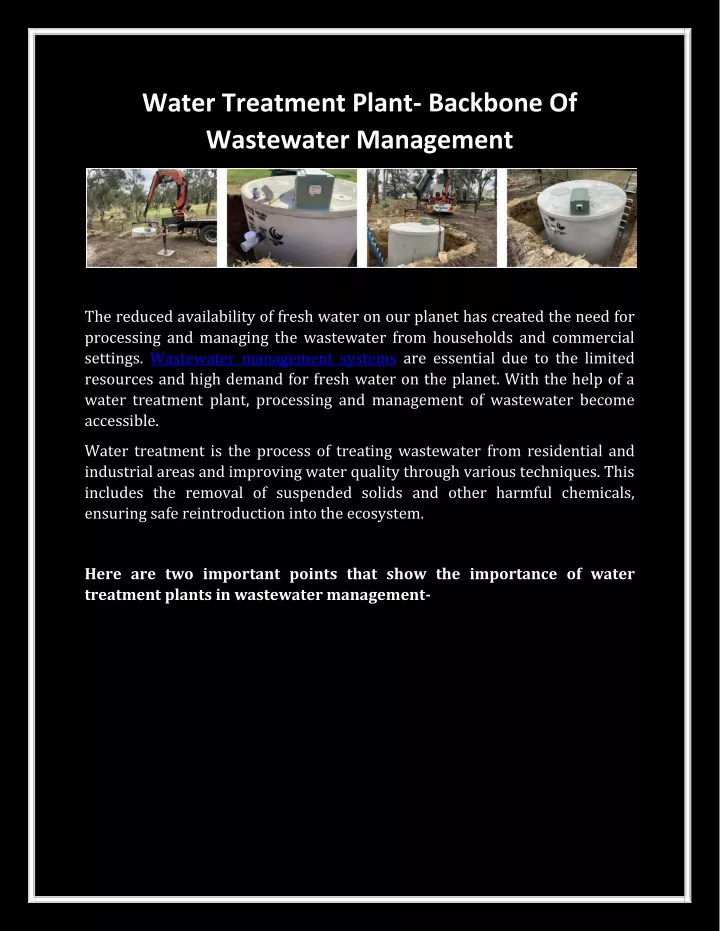 water treatment plant backbone of wastewater