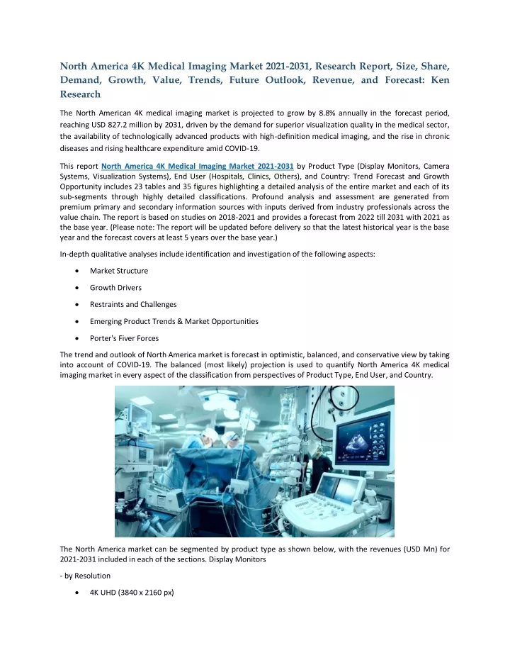 north america 4k medical imaging market 2021 2031