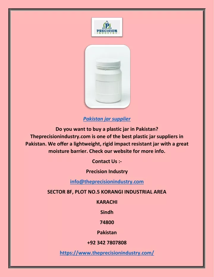pakistan jar supplier