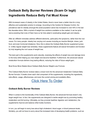 Outback Belly Burner Reviews (Scam Or legit) Ingredients Reduce Belly Fat Must