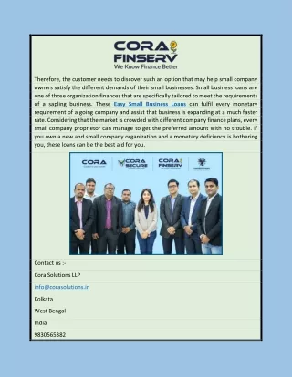 Easy Small Business Loans | Corasolutions.in
