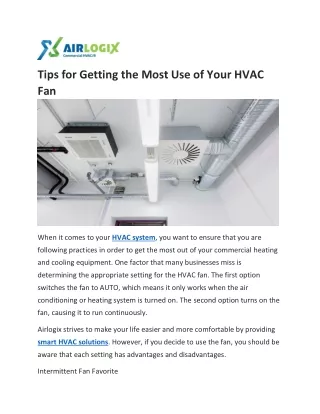 Tips for Getting the Most Use of Your HVAC Fan