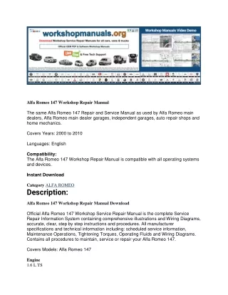 alfa romeo 147 workshop repair manual