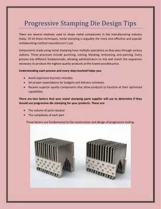 progressive stamping die design tips