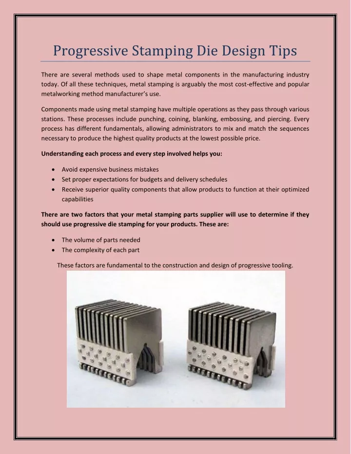 progressive stamping die design tips