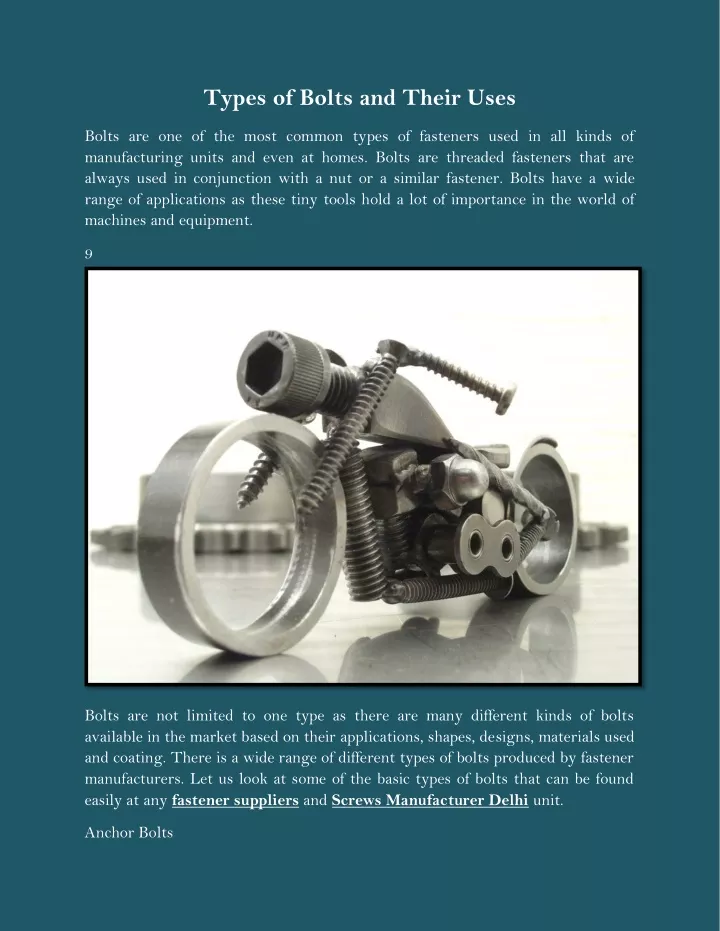 types of bolts and their uses