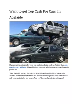 Want to get Top Cash For Cars  In Adelaide