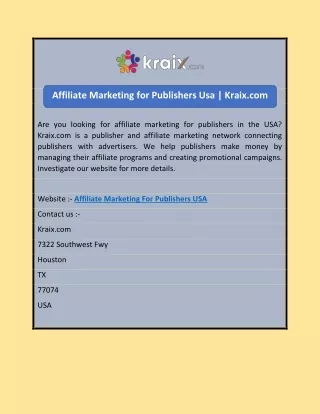 Affiliate Marketing for Publishers Usa | Kraix.com