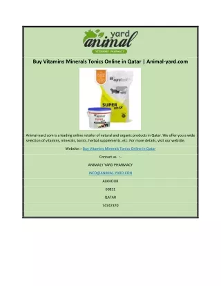 Buy Vitamins Minerals Tonics Online in Qatar | Animal-yard.com