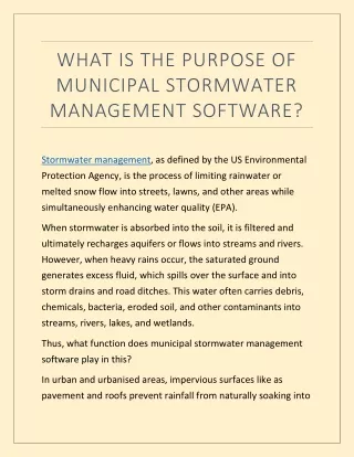 WHAT IS THE PURPOSE OF MUNICIPAL STORMWATER MANAGEMENT SOFTWARE