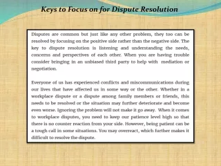 keys to focus on for dispute resolution