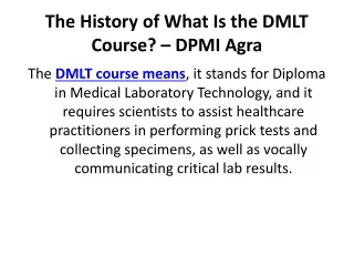The History of What Is the DMLT Course - DPMI Agra
