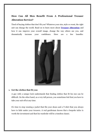 How Can All Men Benefit From A Professional Trouser Alteration Service?