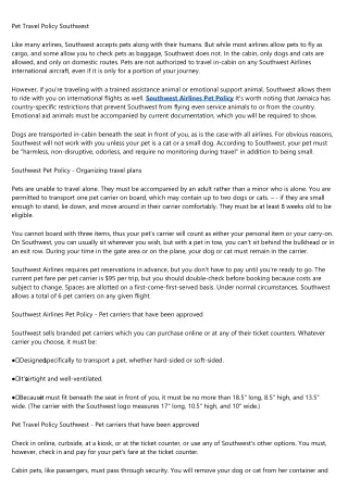 pet travel policy southwest