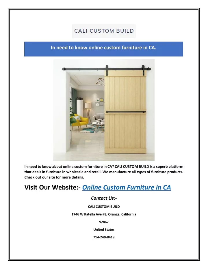 in need to know online custom furniture in ca