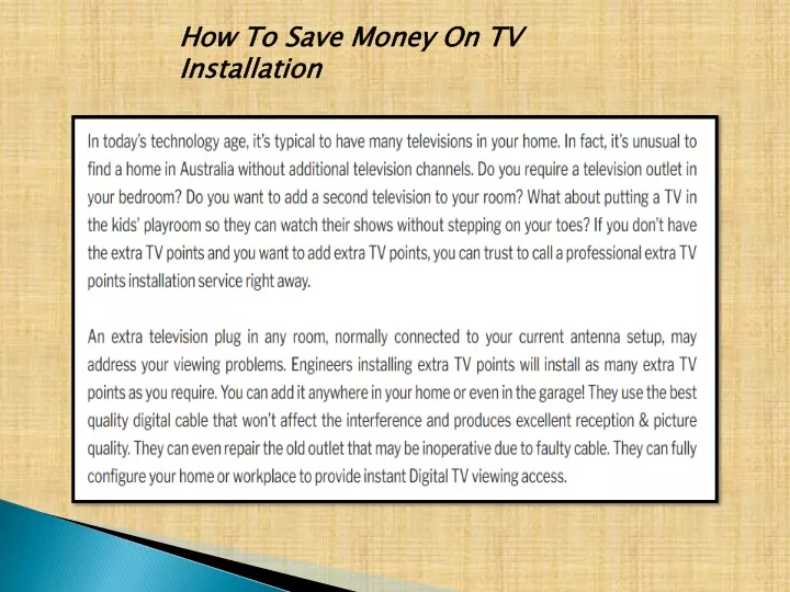 how to save money on tv installation