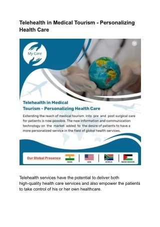 Telehealth in Medical Tourism - Personalizing Health Care