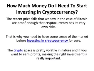 How Much Money Do I Need To Start investing in cryptocurrency