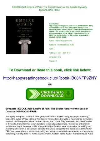 EBOOK #pdf Empire of Pain The Secret History of the Sackler Dynasty DOWNLOAD FRE