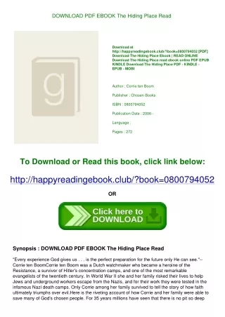 DOWNLOAD PDF EBOOK The Hiding Place Read