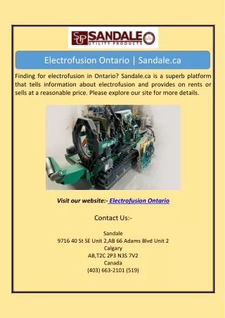 Electrofusion Ontario | Sandale.ca