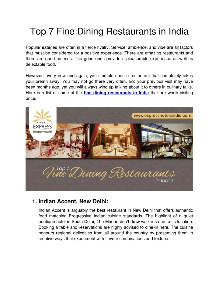 top 7 fine dining restaurants in india