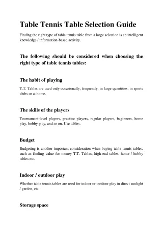 table tennis table selection guide