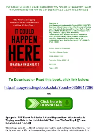 PDF Ebook Full Series It Could Happen Here Why America Is Tipping from Hate to t
