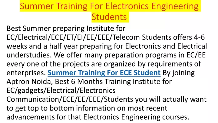 summer training for electronics engineering