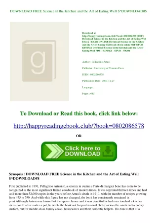 DOWNLOAD FREE Science in the Kitchen and the Art of Eating Well $^DOWNLOAD#$