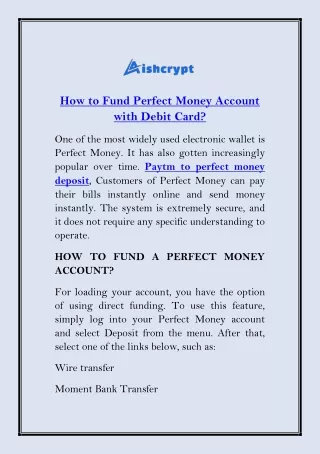 How to Fund Perfect Money Account with Debit Card