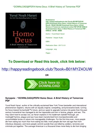 ^DOWNLOAD@PDF# Homo Deus A Brief History of Tomorrow <*READ*> PDF