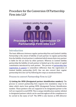 Procedure for the Conversion Of Partnership Firm into LLP-converted