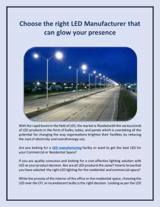 Choose the right LED Manufacturer that can glow your presence