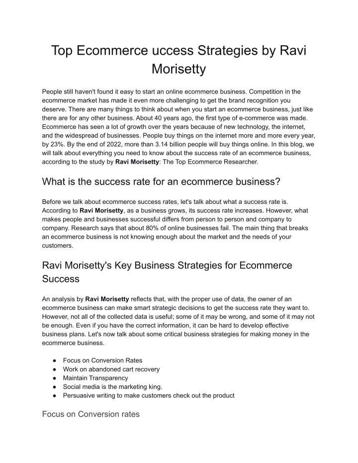 top ecommerce uccess strategies by ravi morisetty