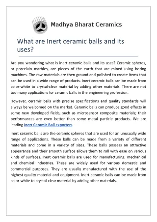 what are inert ceramic balls and its uses