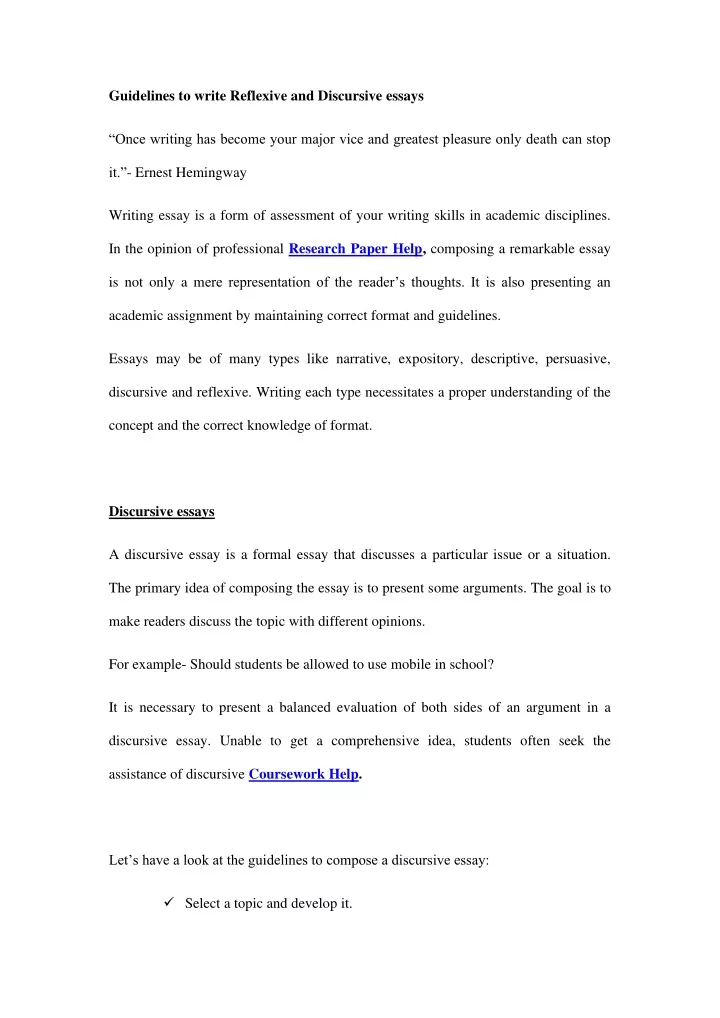 guidelines to write reflexive and discursive