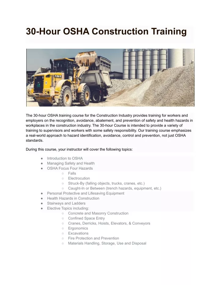 30 hour osha construction training