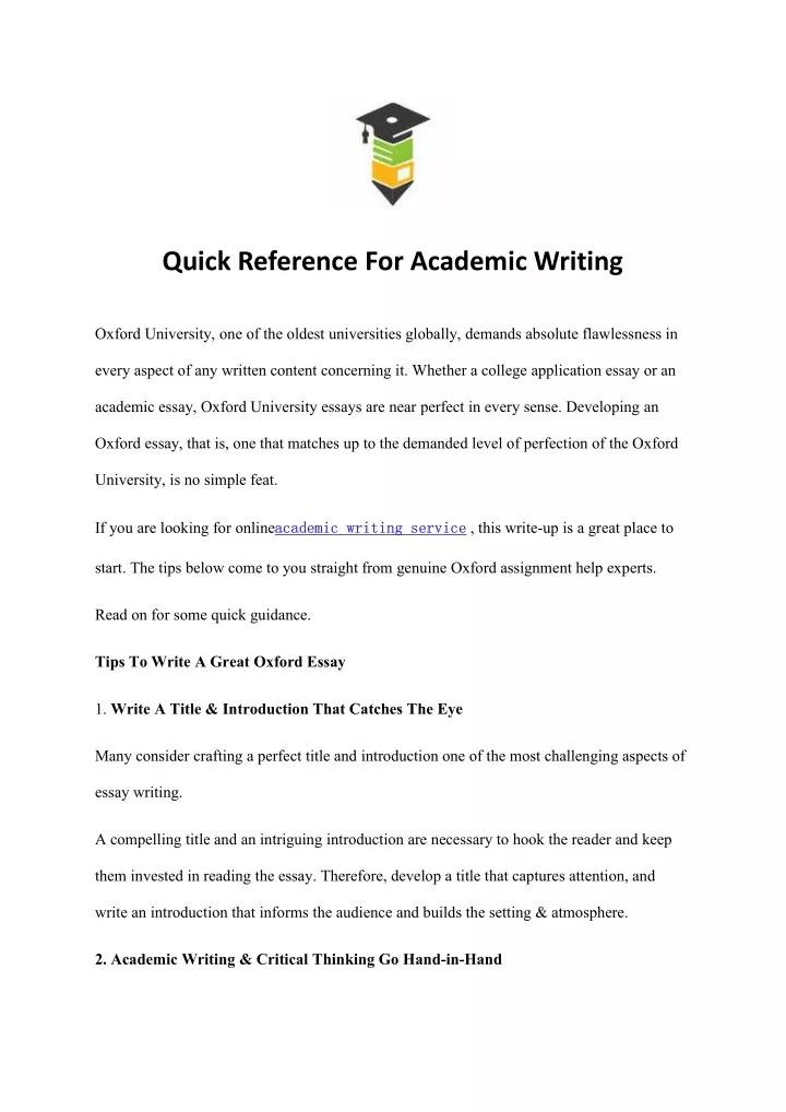 quick reference for academic writing