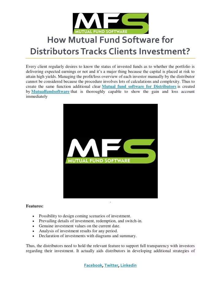 how mutual fund software for distributors tracks